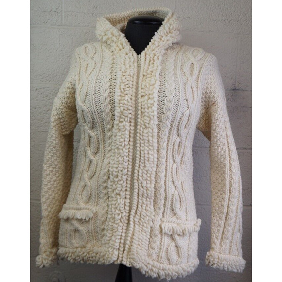 Native Knit Womens Hooded Sweater 100% Wool Made in Ecuador Size M / L - Picture 1 of 13